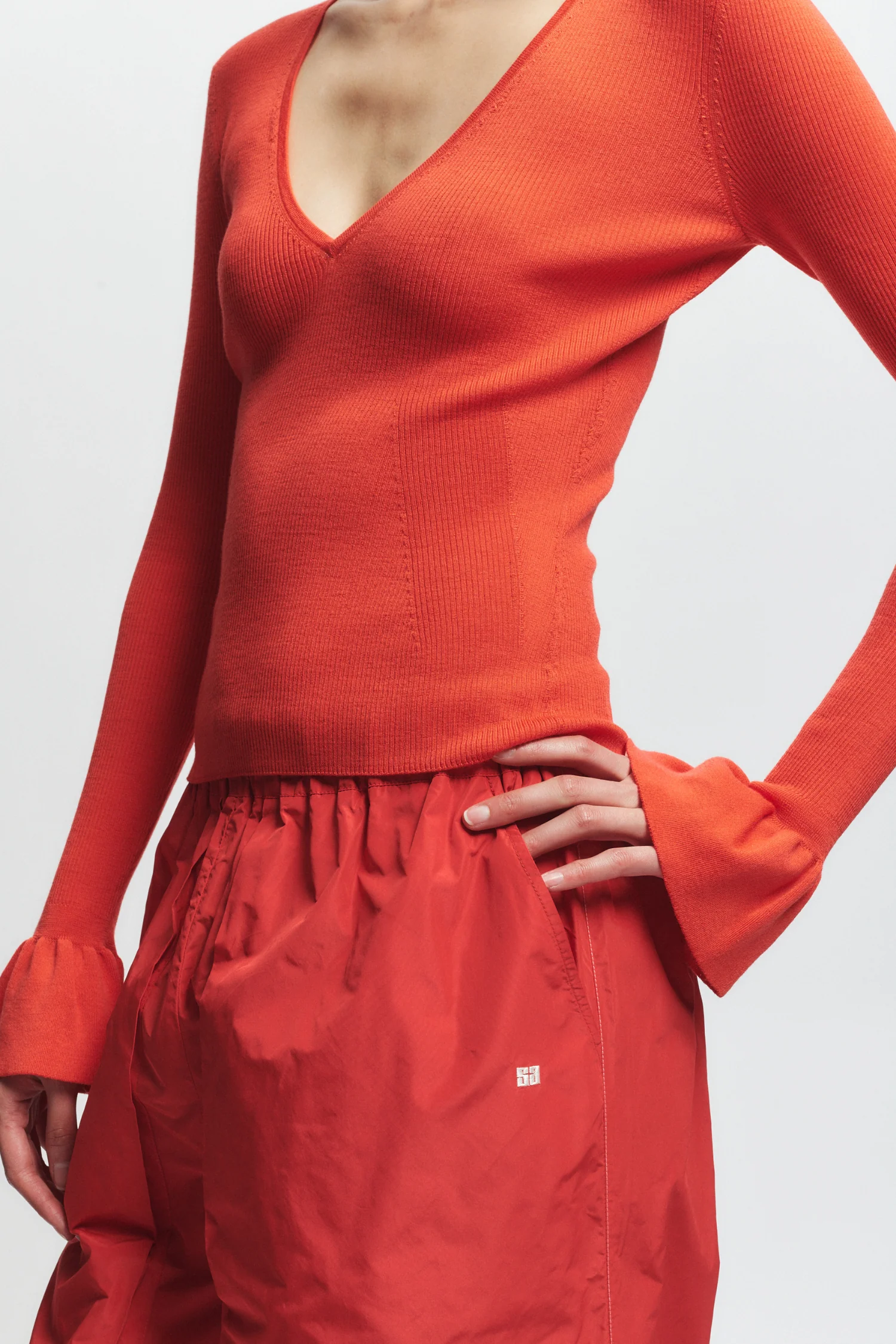 Watson Ruffle Knit Sweater, Grenadine