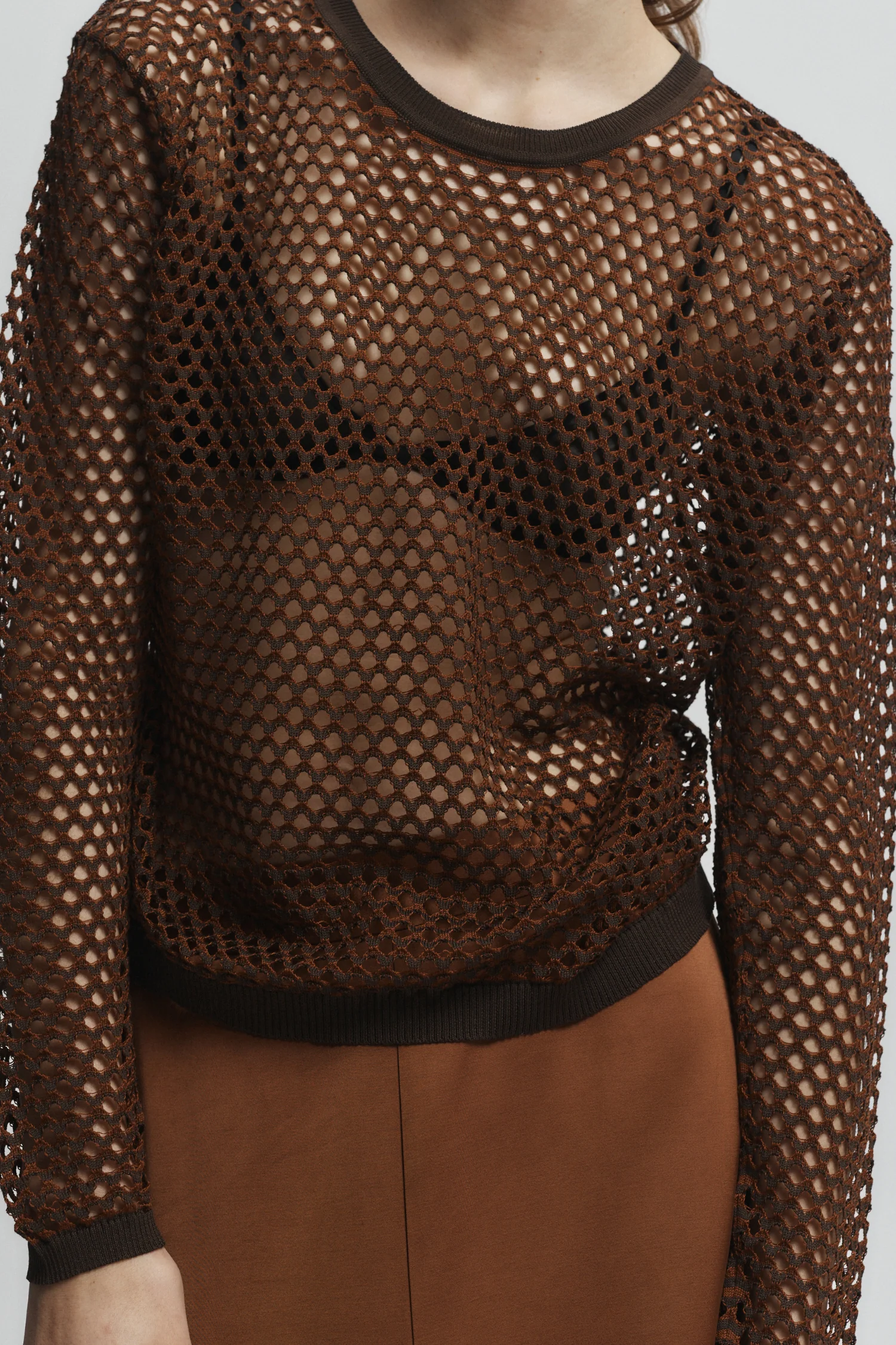 Laurel Open Weave Top, Brown/Ginger