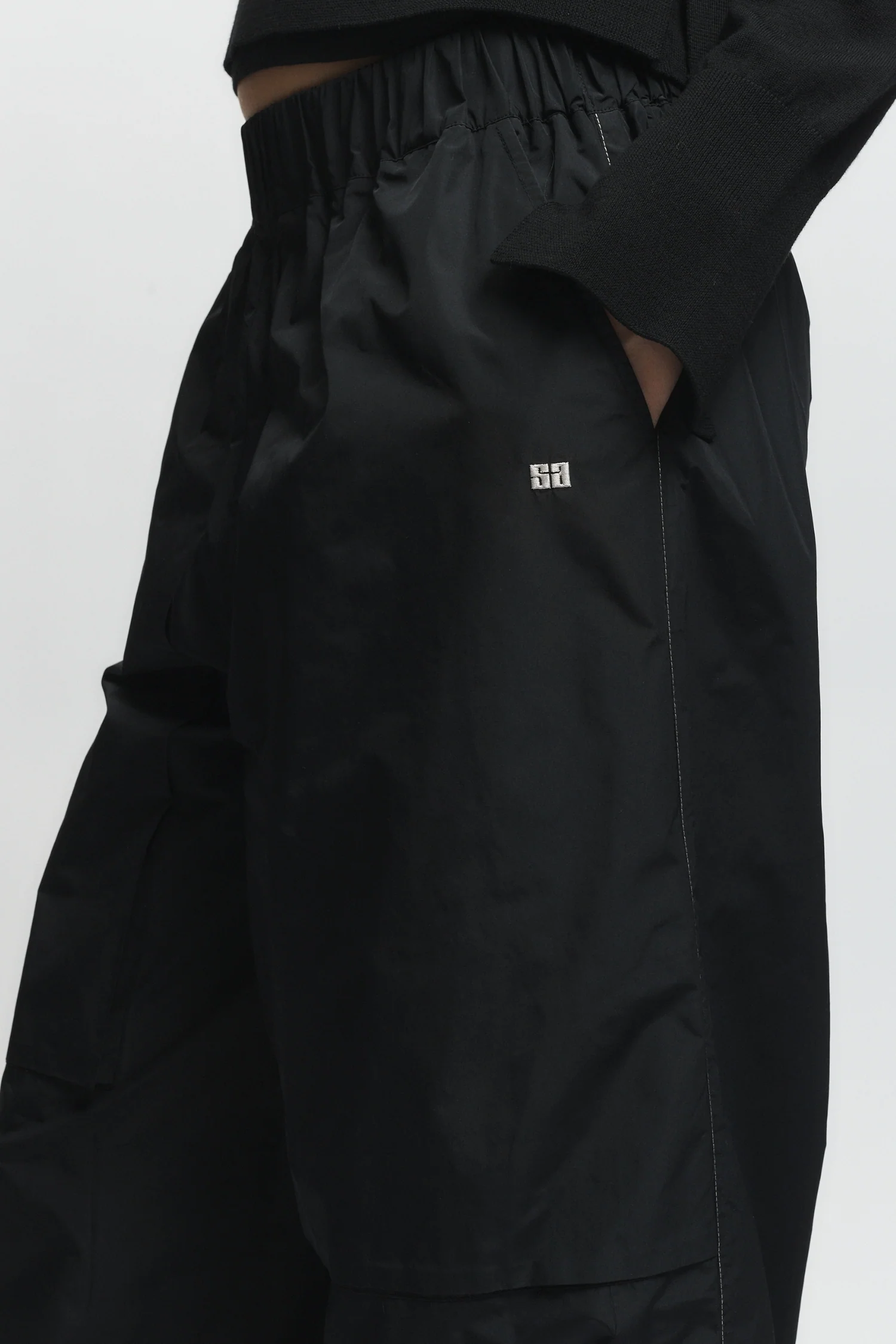 Clyde Oversized Taffeta Pant, Black