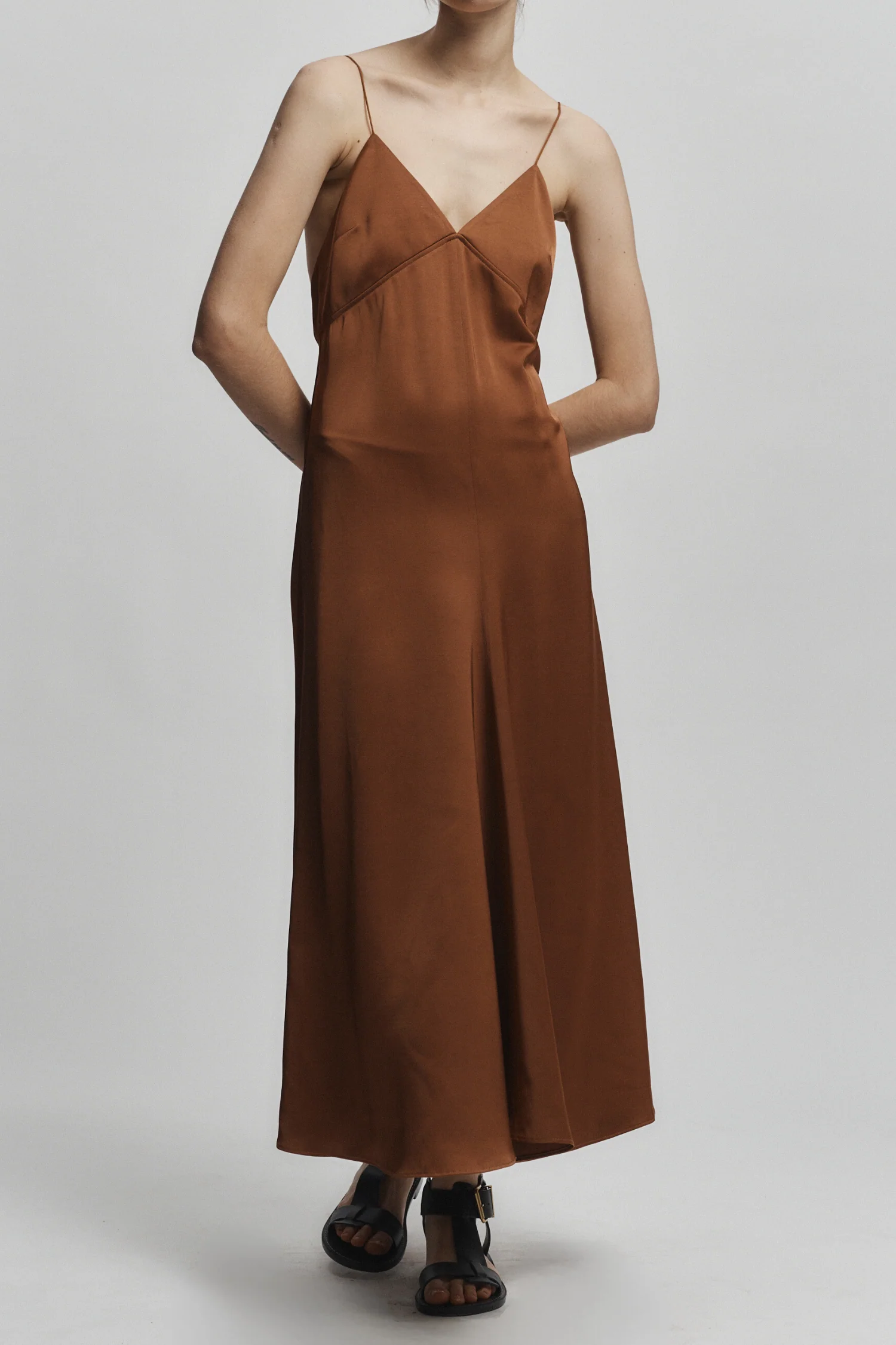 Fallon Open Back Slip Dress, Gingerbread