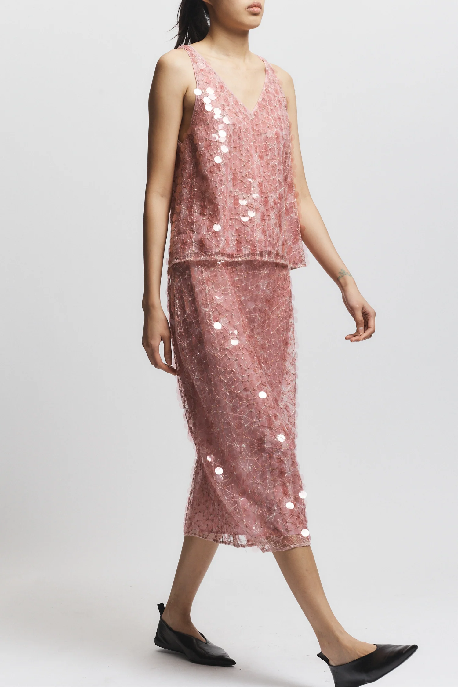 Zyon Mesh Sequin Skirt, Blush