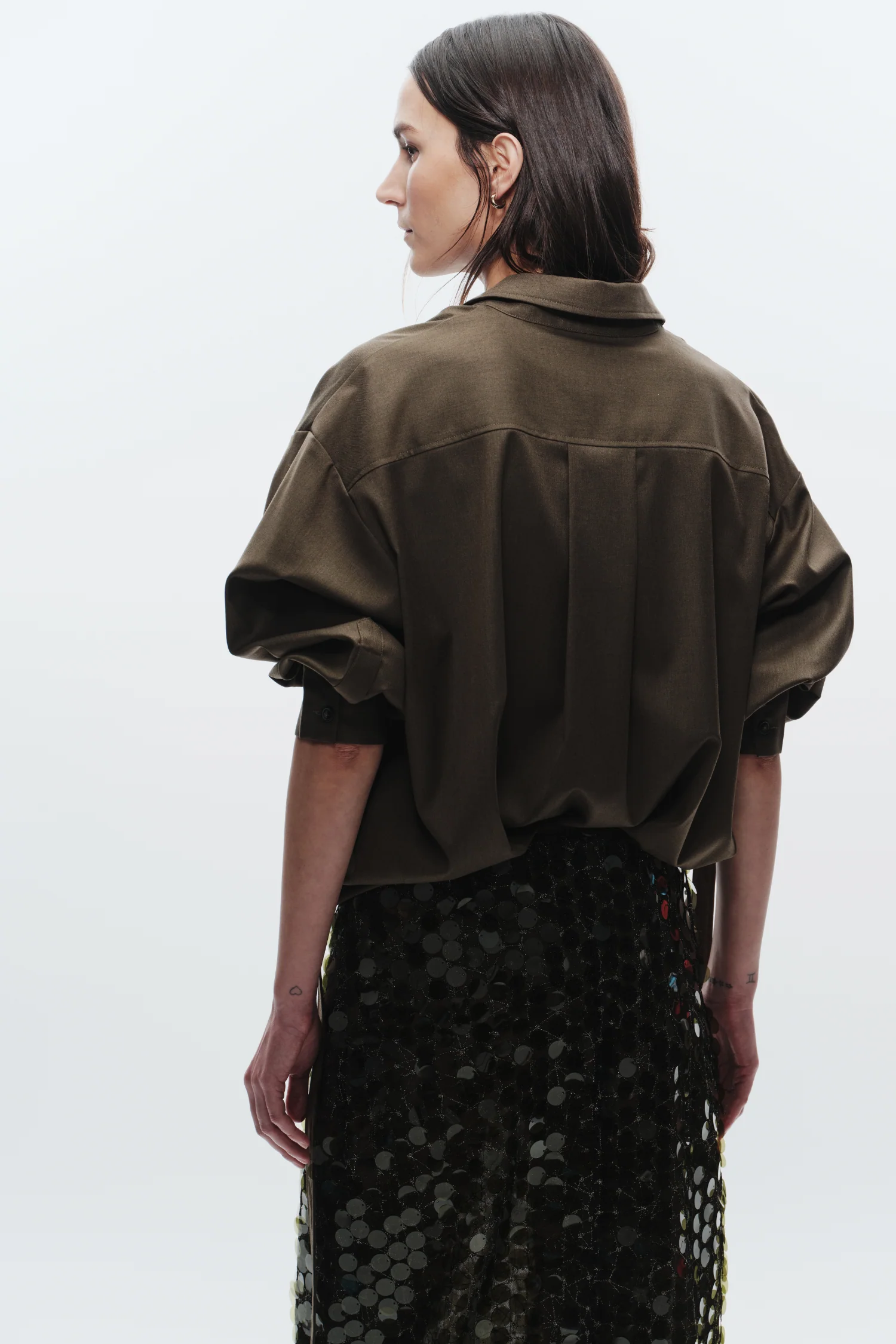 Zyon Mesh Sequin Skirt, Olive 2 Zyon Mesh Sequin Skirt, Olive