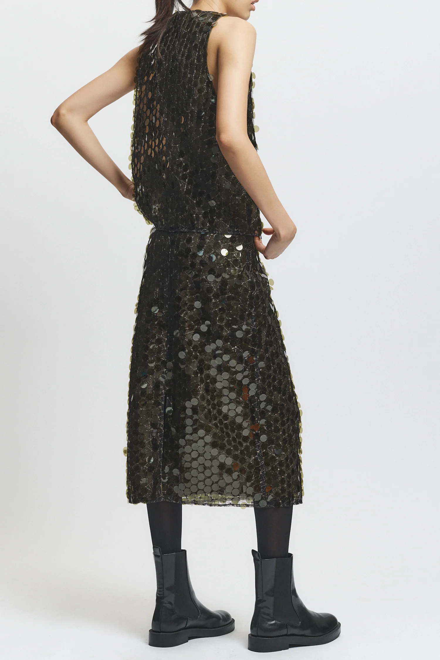 Zyon Mesh Sequin Skirt, Olive 4 Zyon Mesh Sequin Skirt, Olive