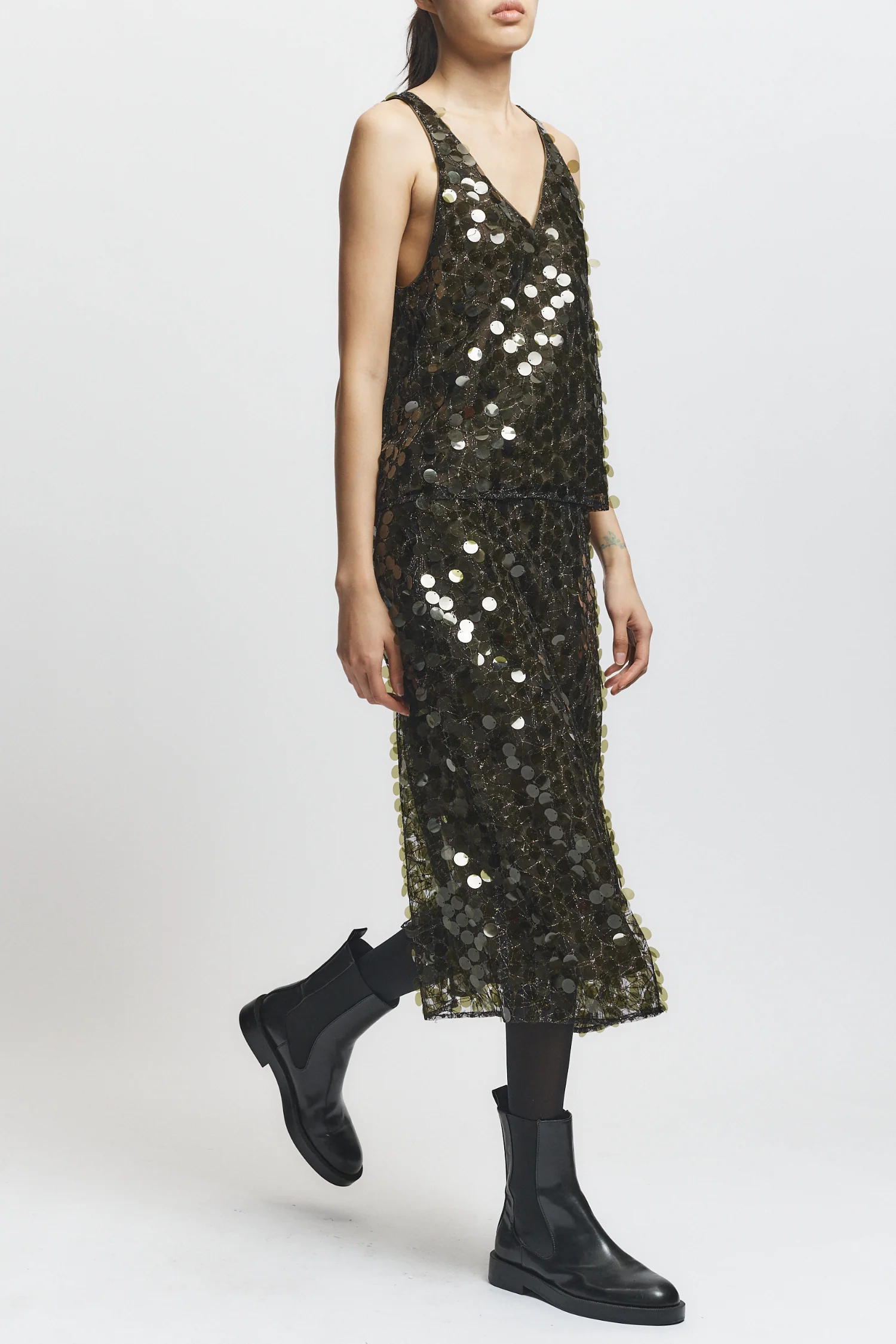 Zyon Mesh Sequin Skirt, Olive 5 Zyon Mesh Sequin Skirt, Olive