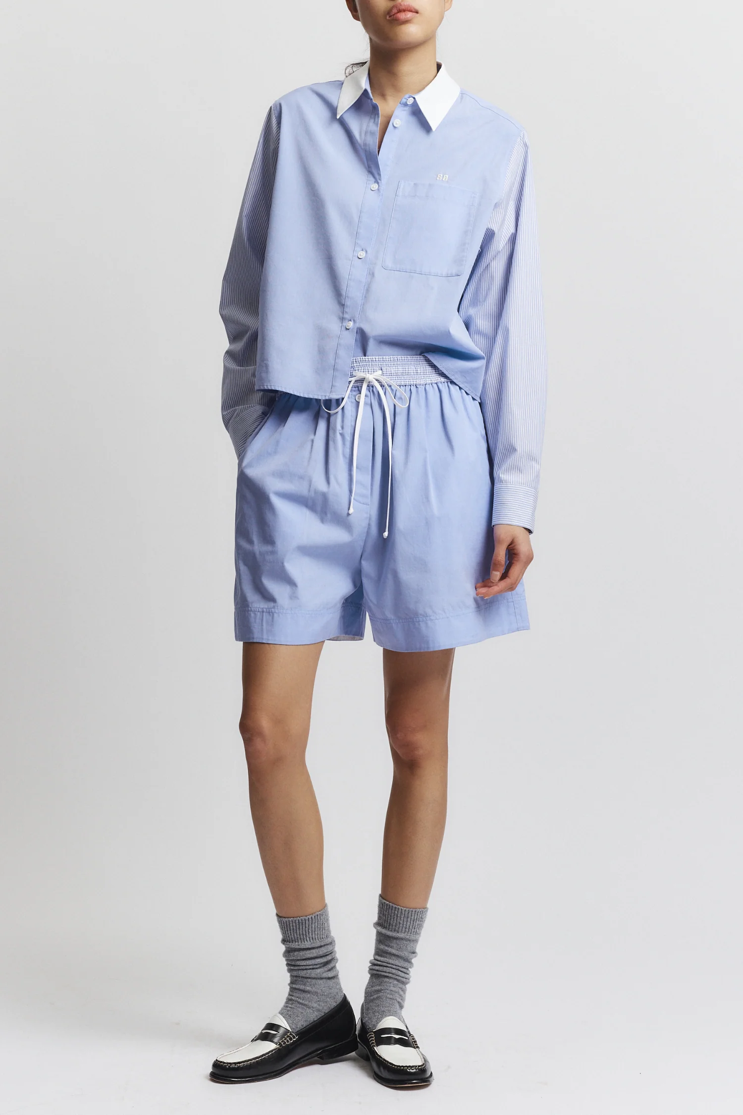 Lexie Short, Blue Mixed Shirting 4 Lexie Short, Blue Mixed Shirting