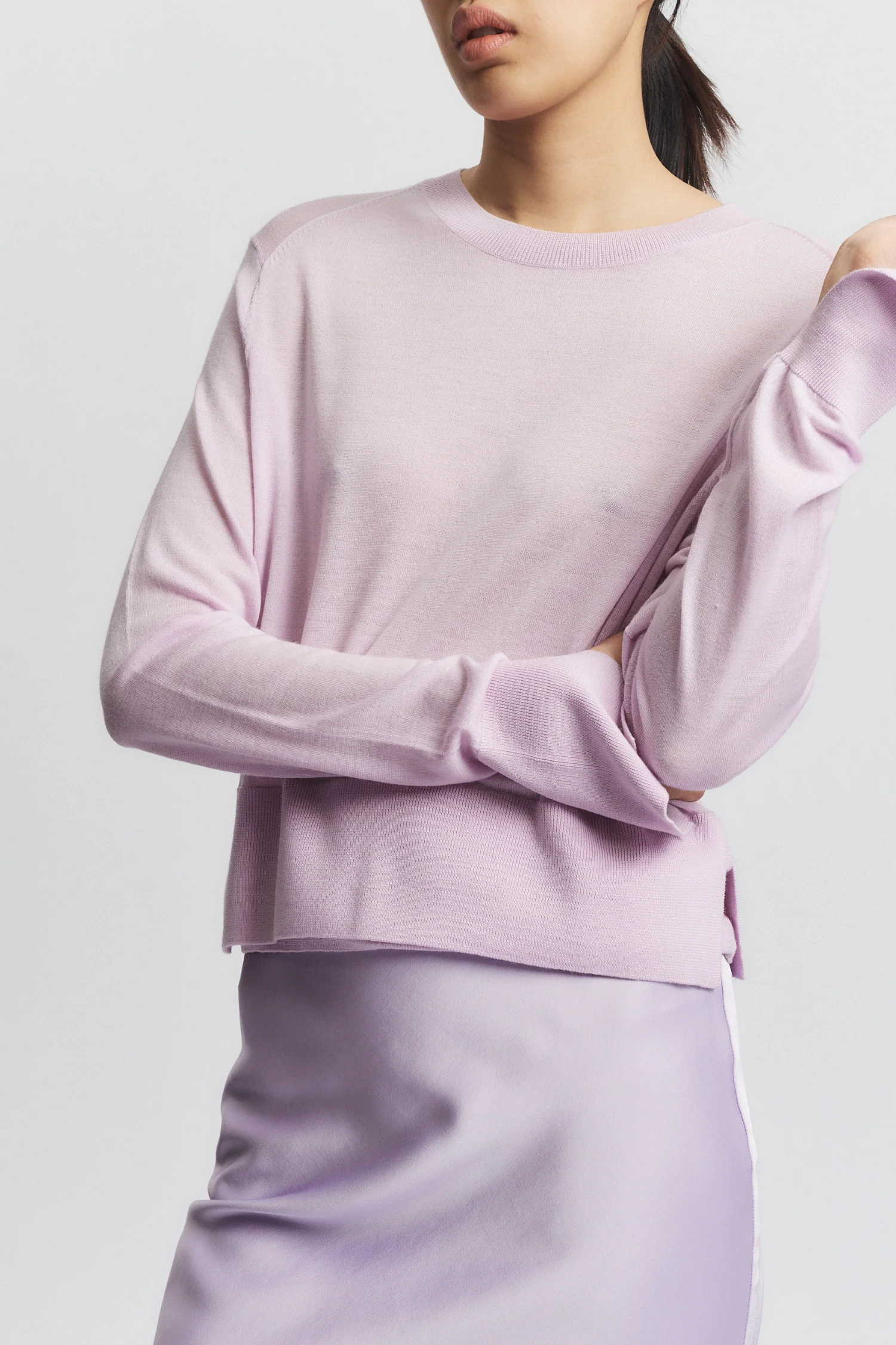 Elodie Layered Crewneck Knit, Lilac 3 Elodie Layered Crewneck Knit, Lilac