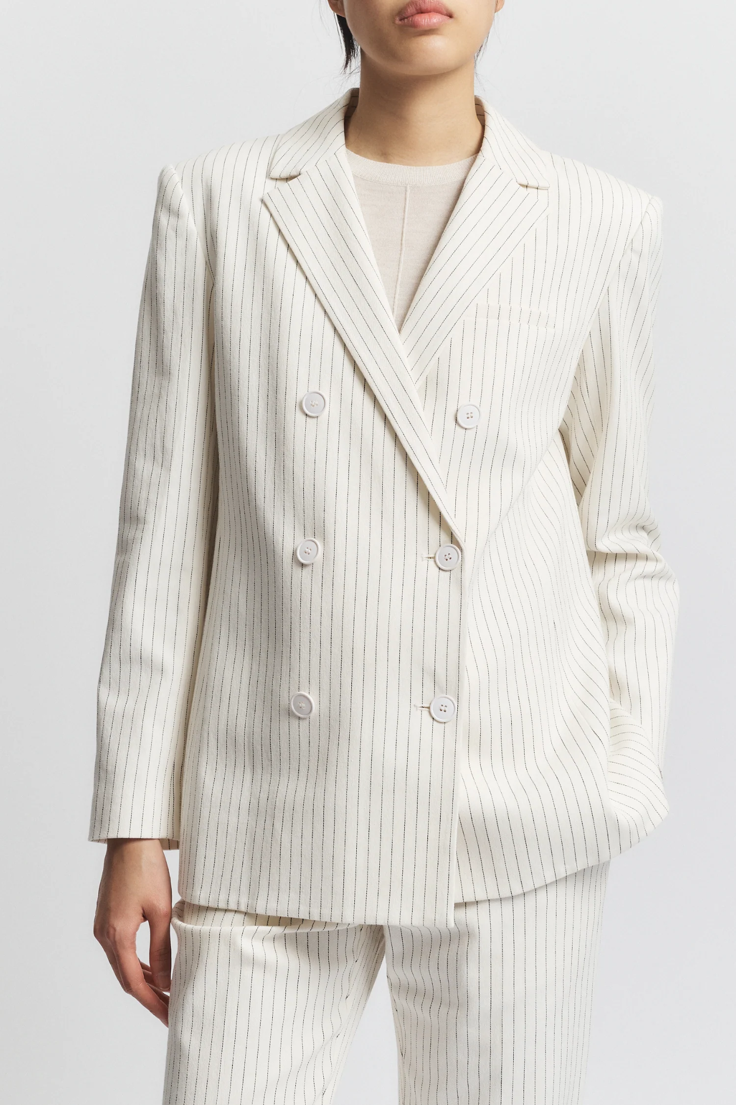 Shay Double Breasted Blazer, Ivory Pinstripe 4 Shay Double Breasted Blazer, Ivory Pinstripe