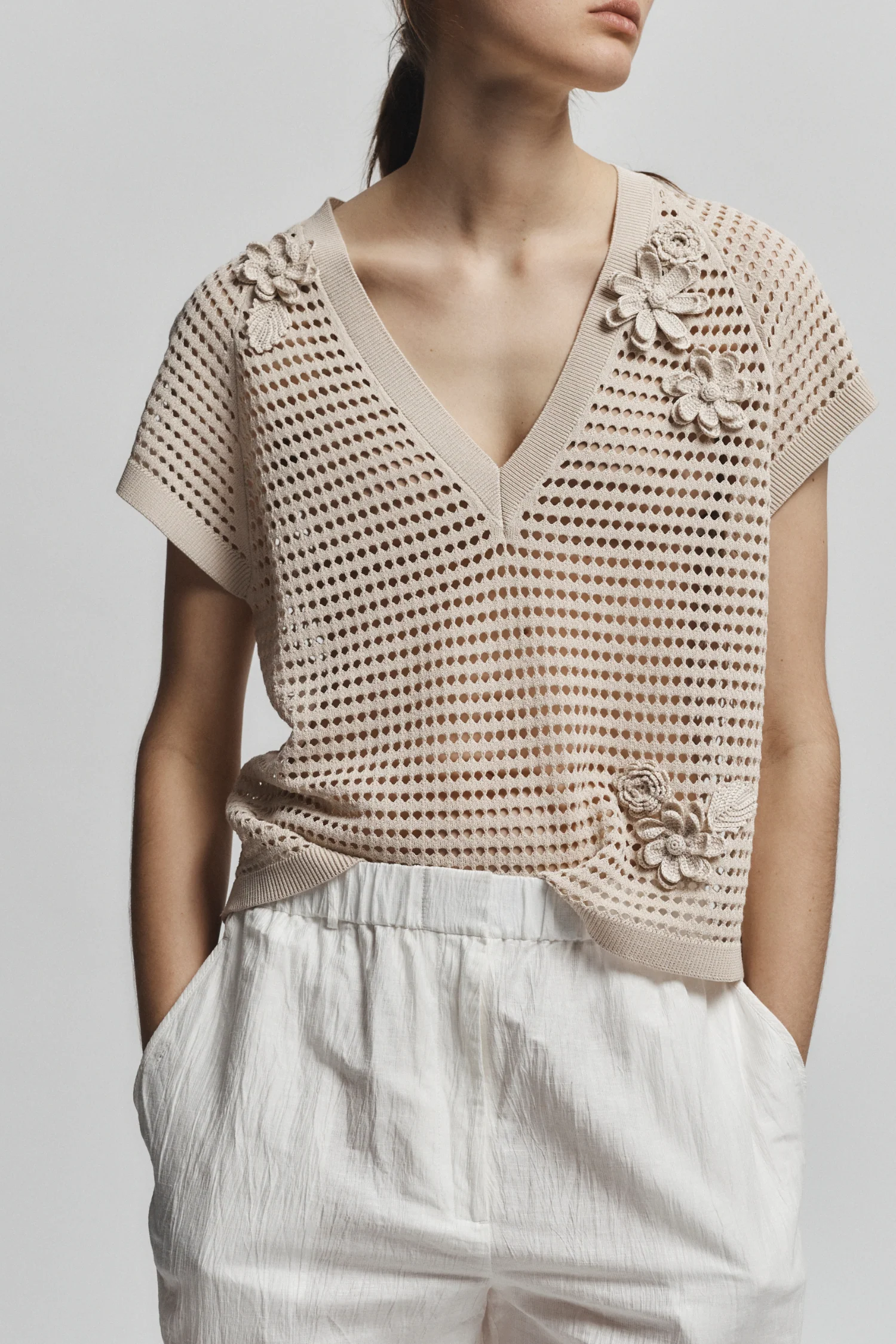 Adrian Crochet Tshirt, Natural