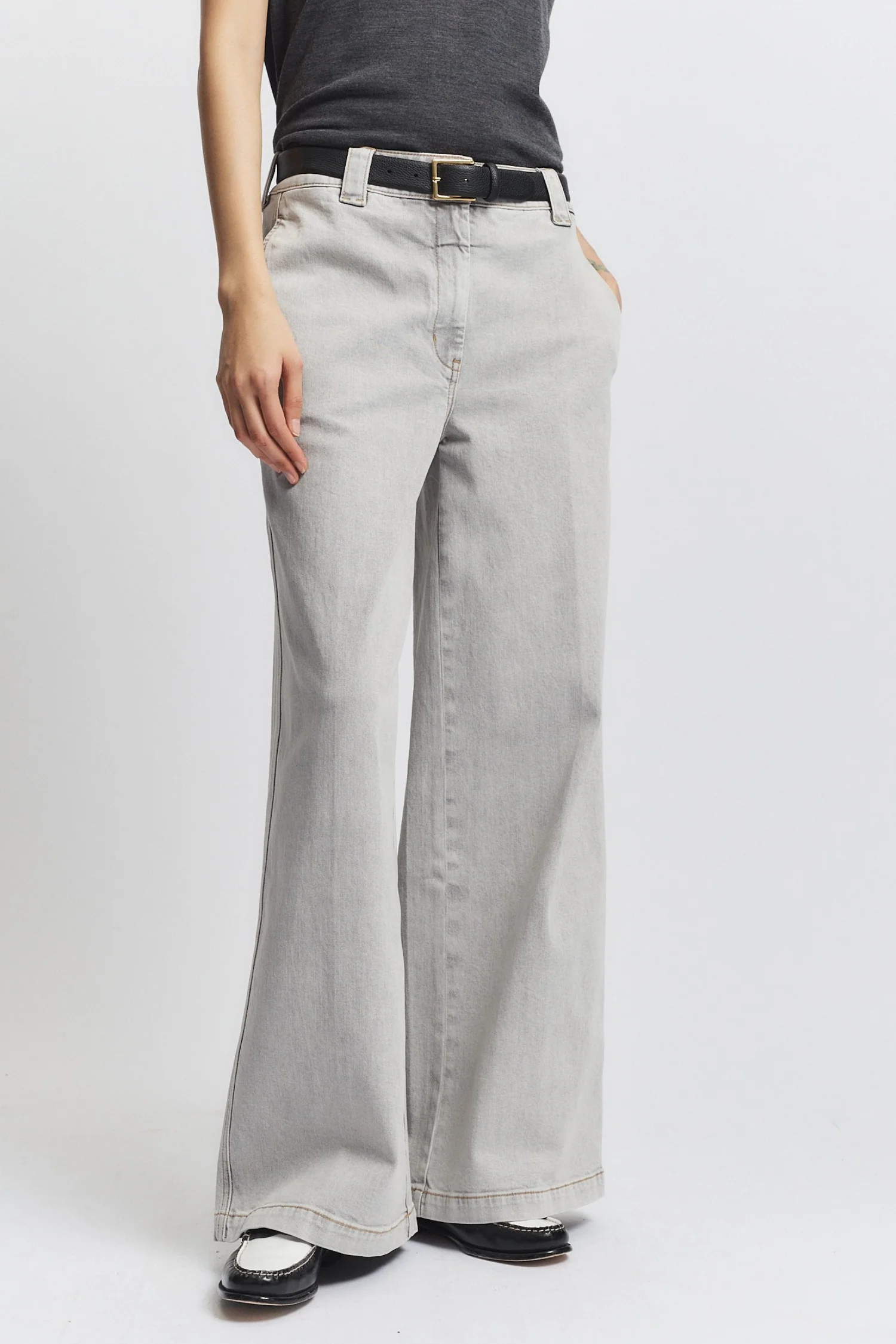 Amber Wide-leg Denim Pant, Powder Grey 4 Amber Wide-leg Denim Pant, Powder Grey