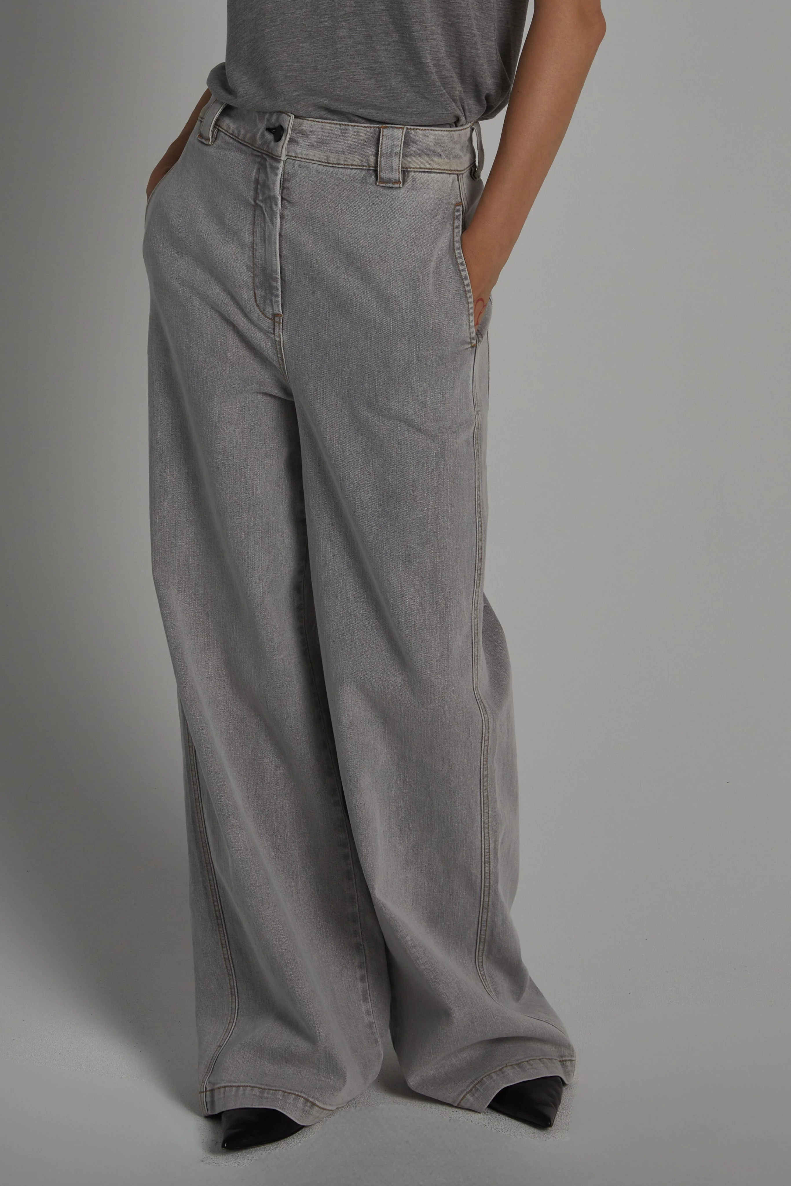 Amber Wide-leg Denim Pant, Powder Grey 8 Amber Wide-leg Denim Pant, Powder Grey