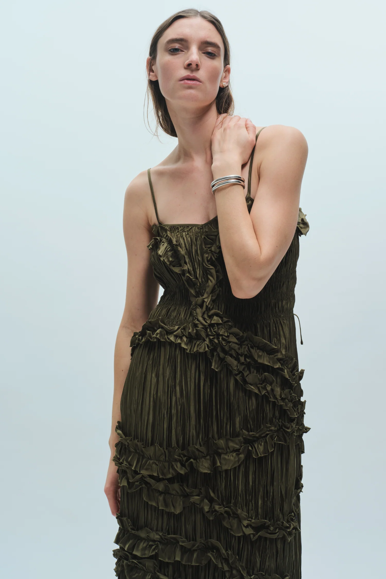 Bella Ruched Midi Dress, Olive