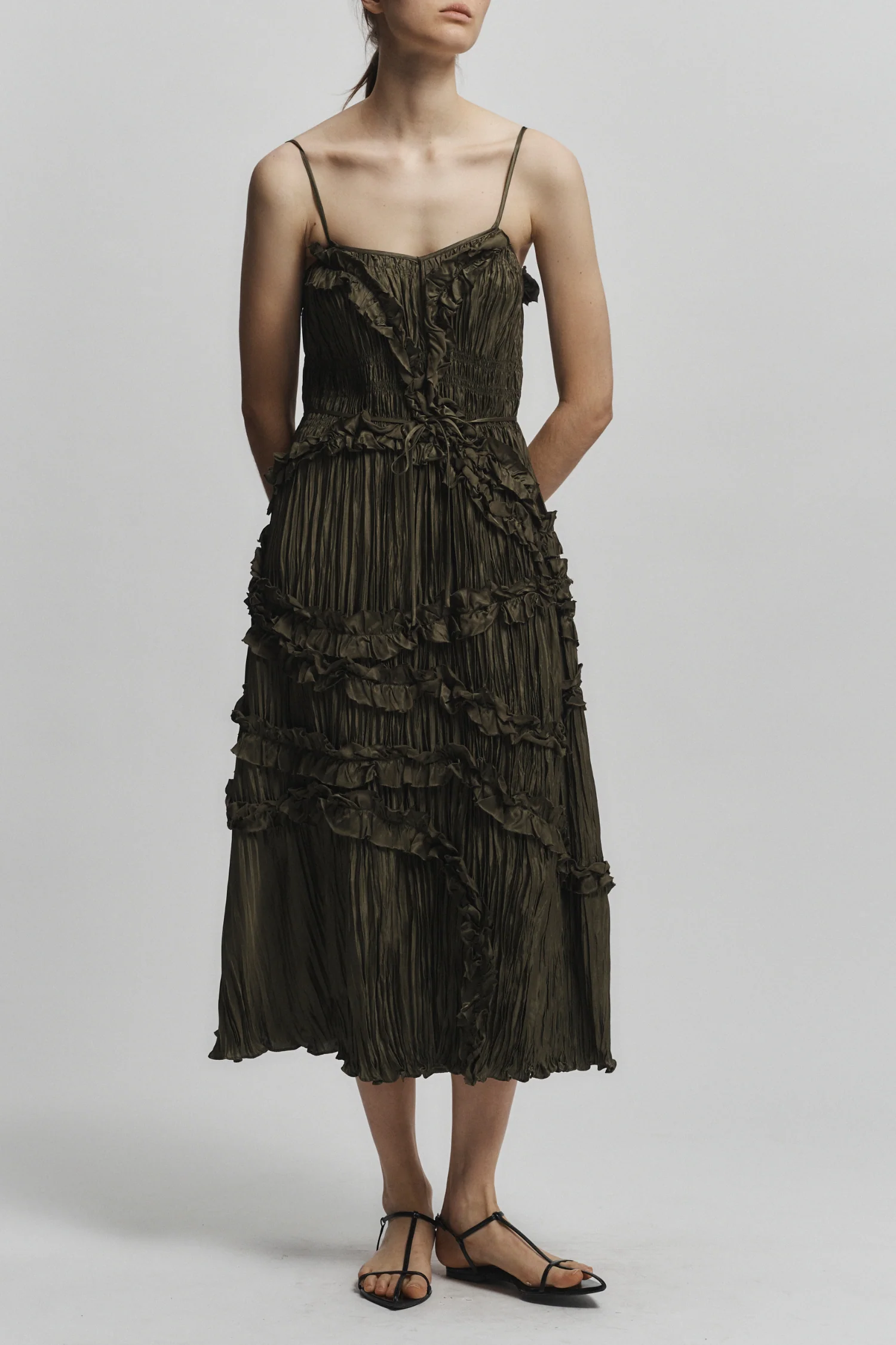 Bella Ruched Midi Dress, Olive