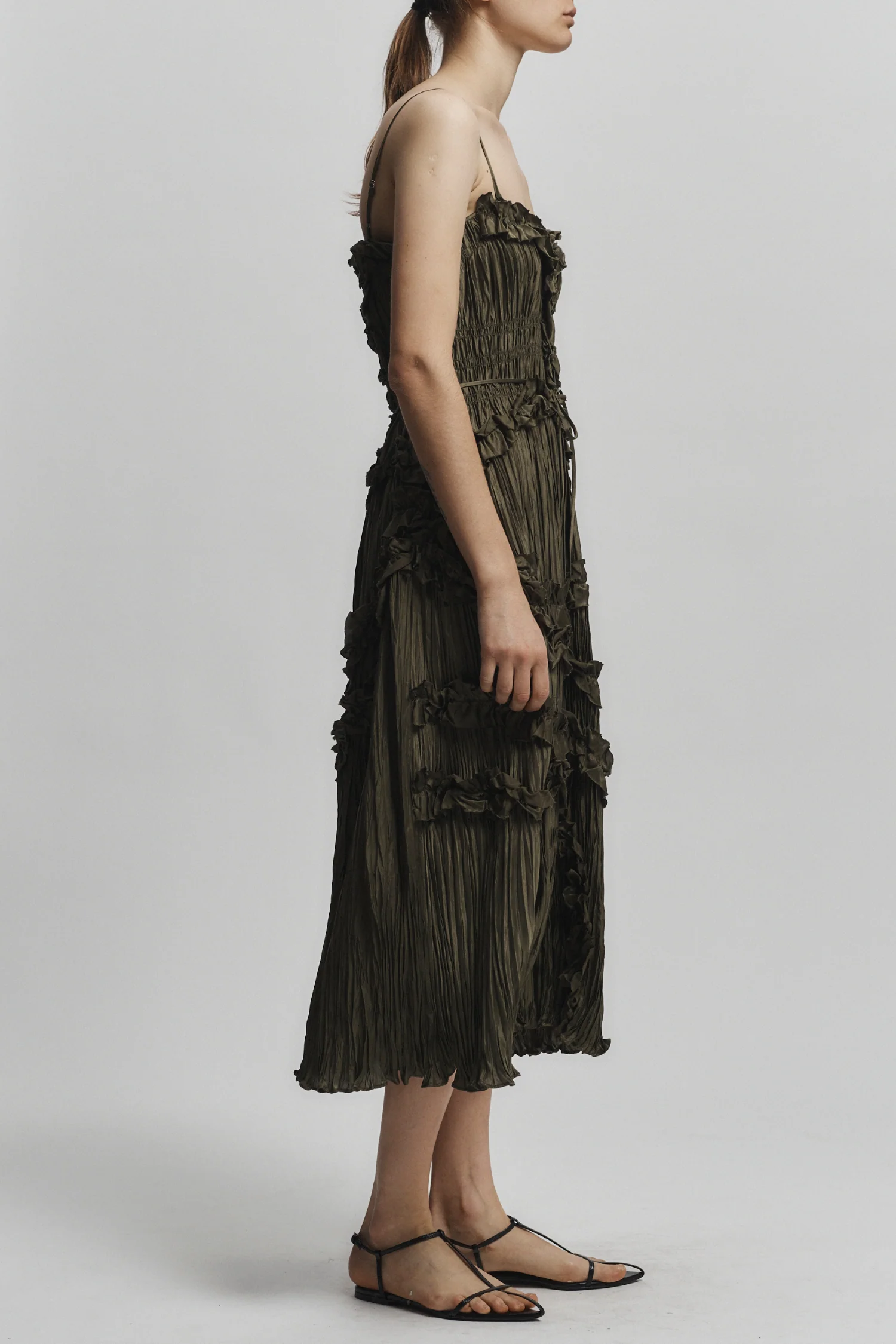 Bella Ruched Midi Dress, Olive 3 Bella Ruched Midi Dress, Olive