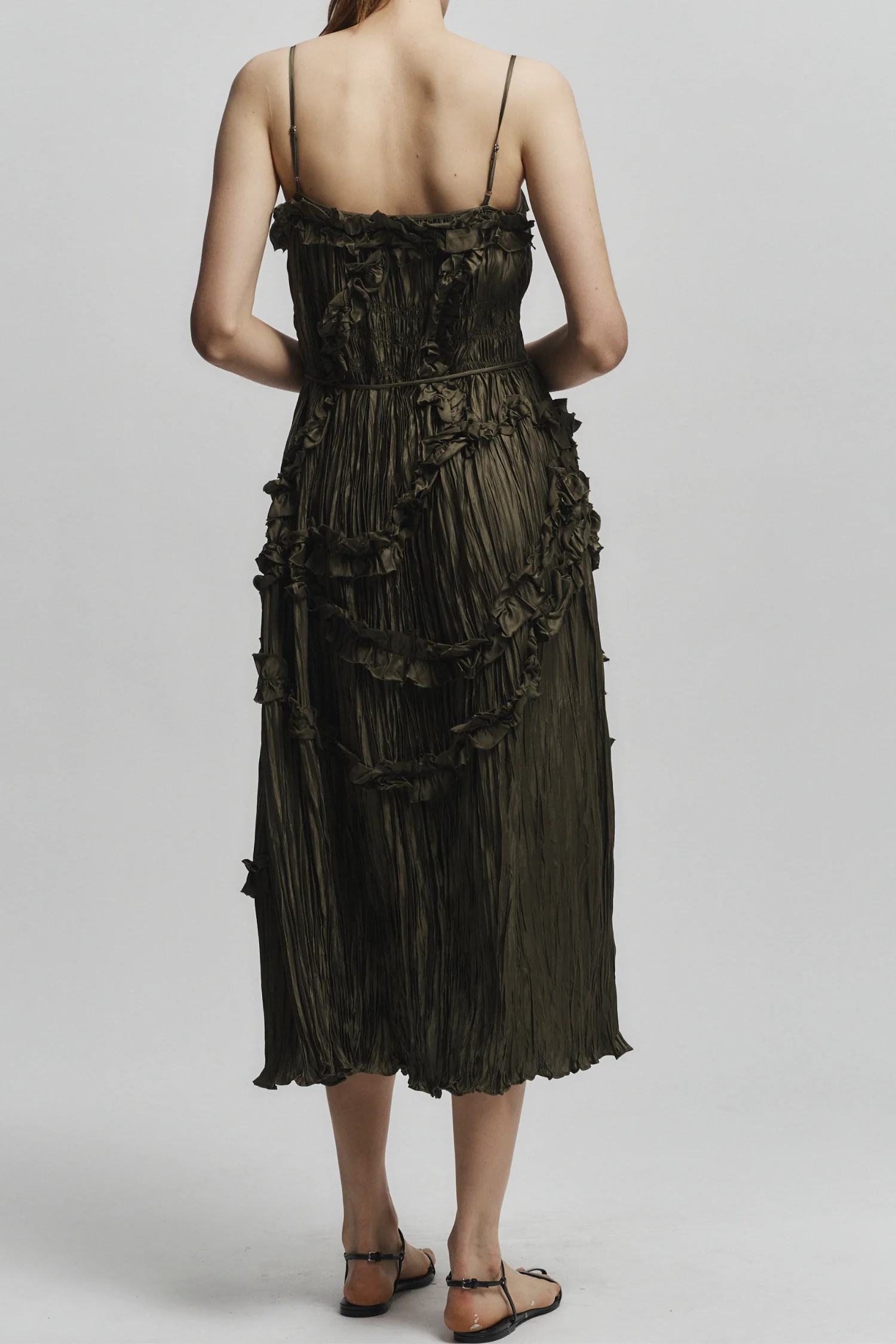 Bella Ruched Midi Dress, Olive 4 Bella Ruched Midi Dress, Olive