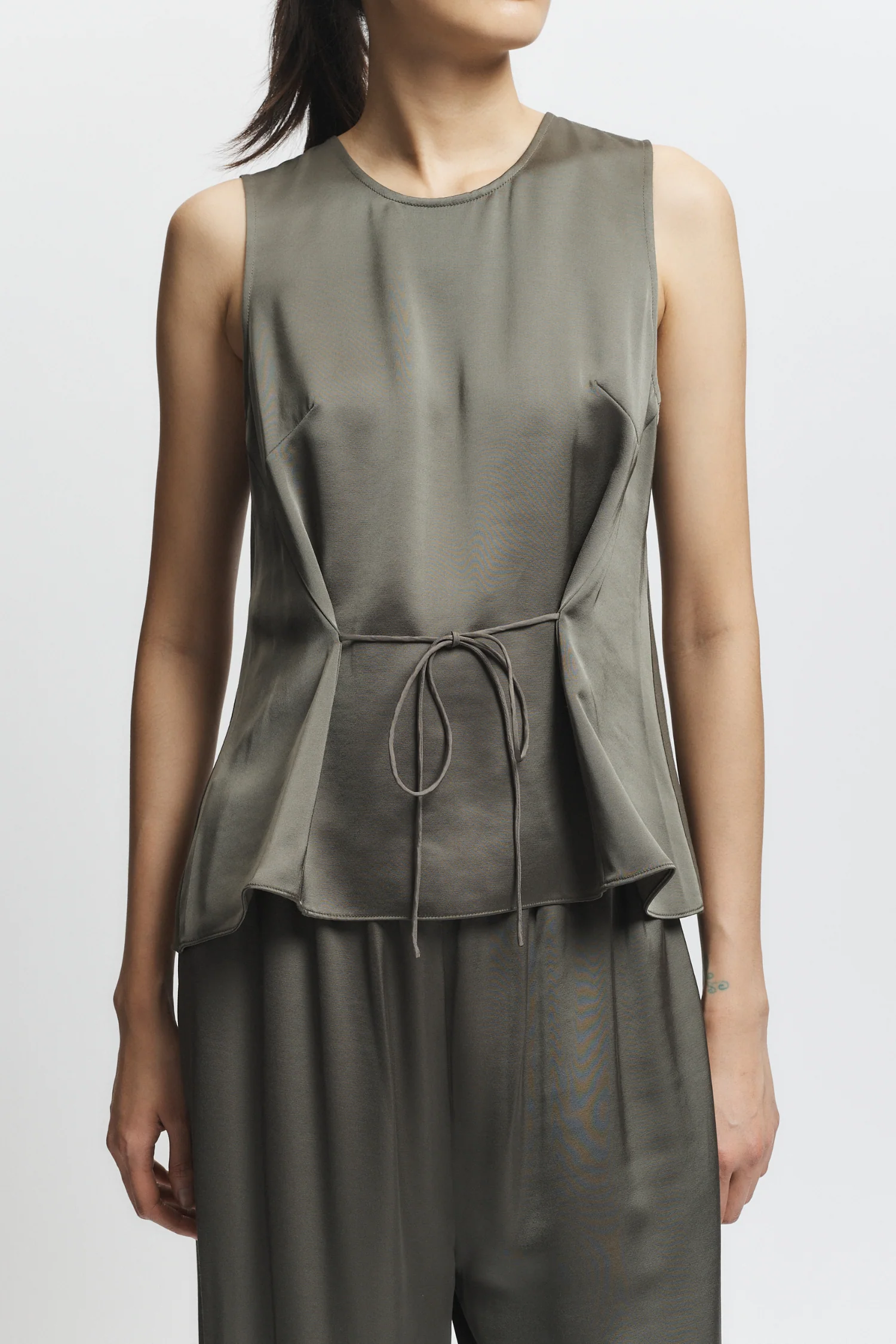 Benson Charmeuse Top, Dusty Olive