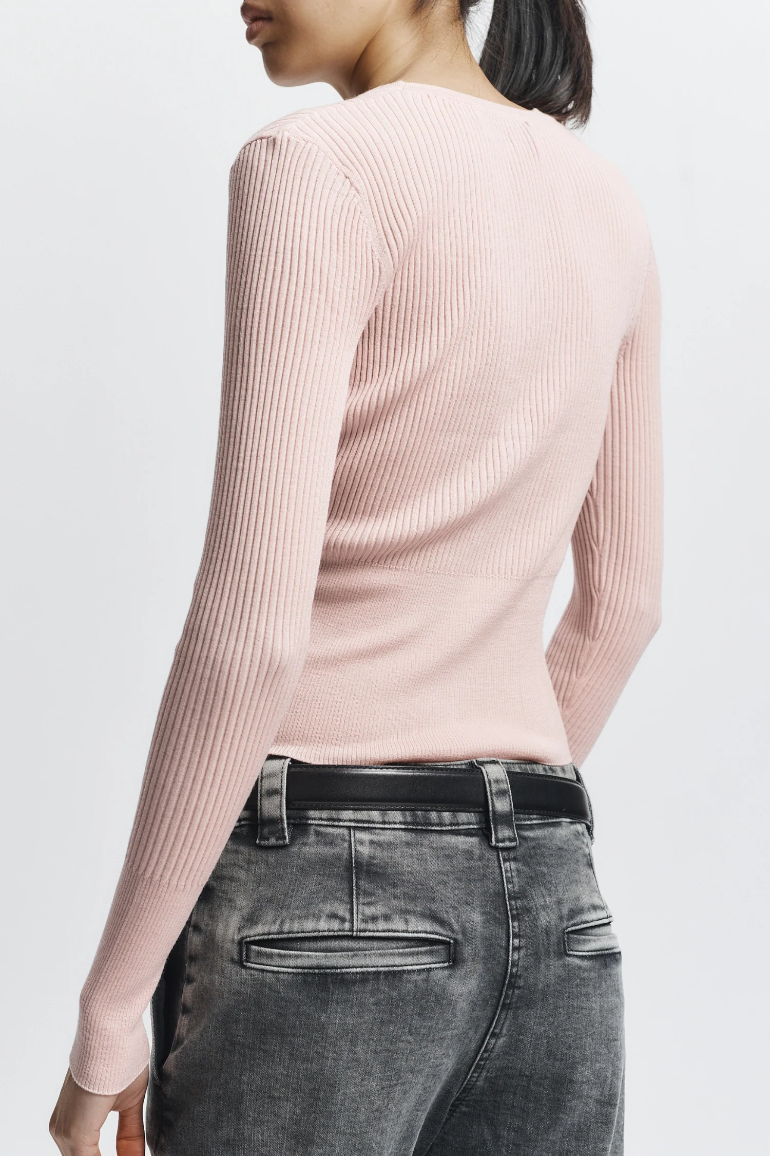 Braylon Rib Cardigan Sweater, Baby Pink