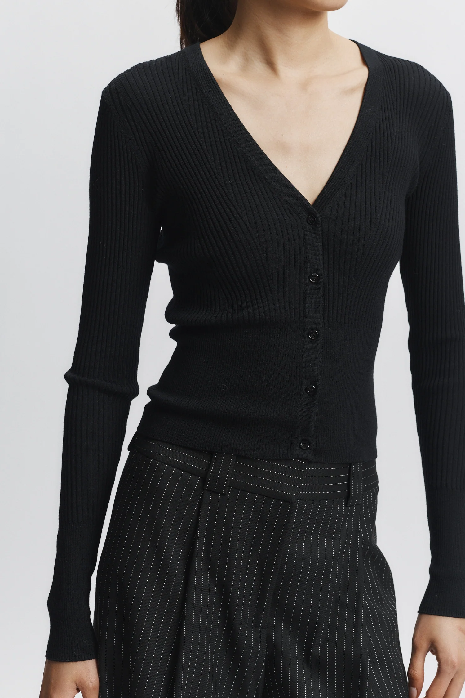 Braylon Rib Cardigan Sweater, Black