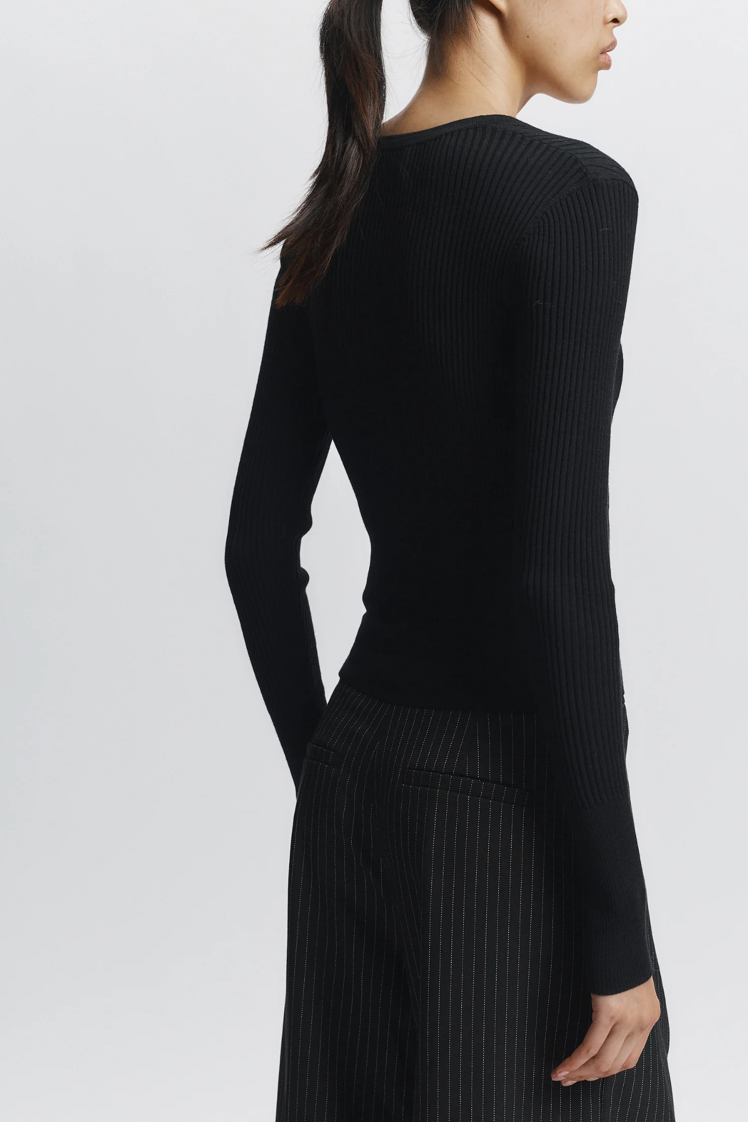 Braylon Rib Cardigan Sweater, Black