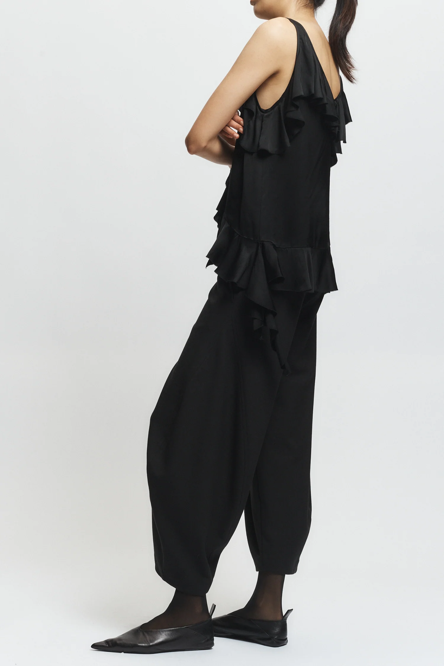 Cade Ruffled Viscose Top, Black