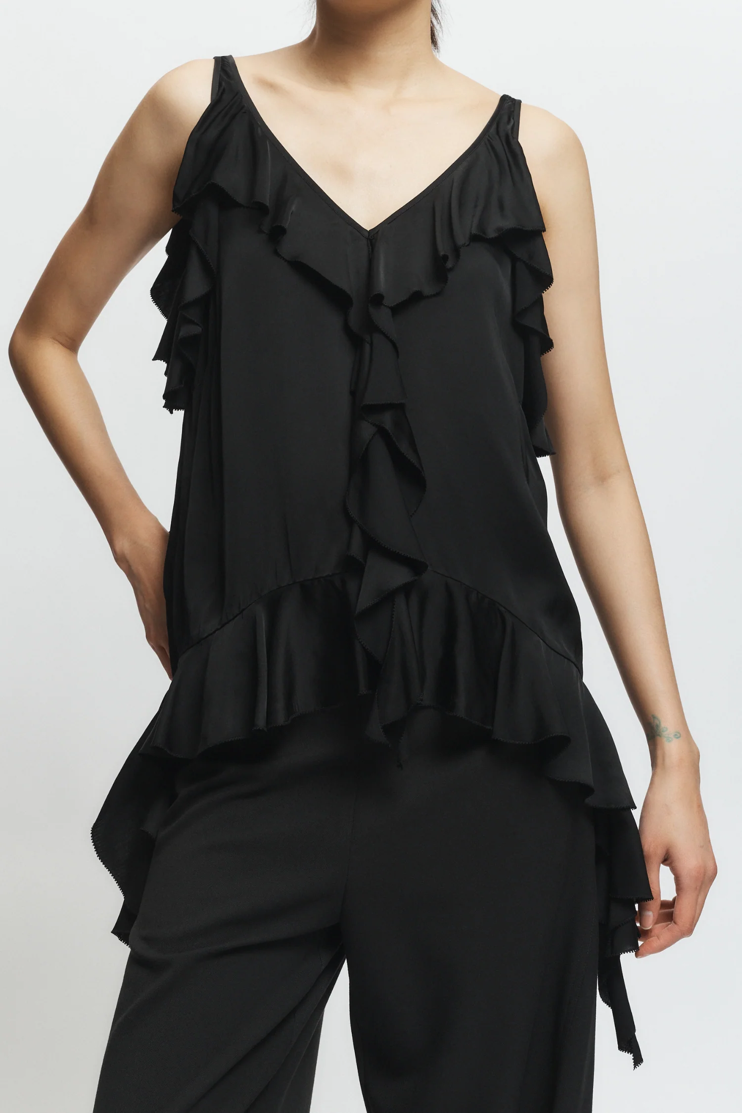 Cade Ruffled Viscose Top, Black 3 Cade Ruffled Viscose Top, Black