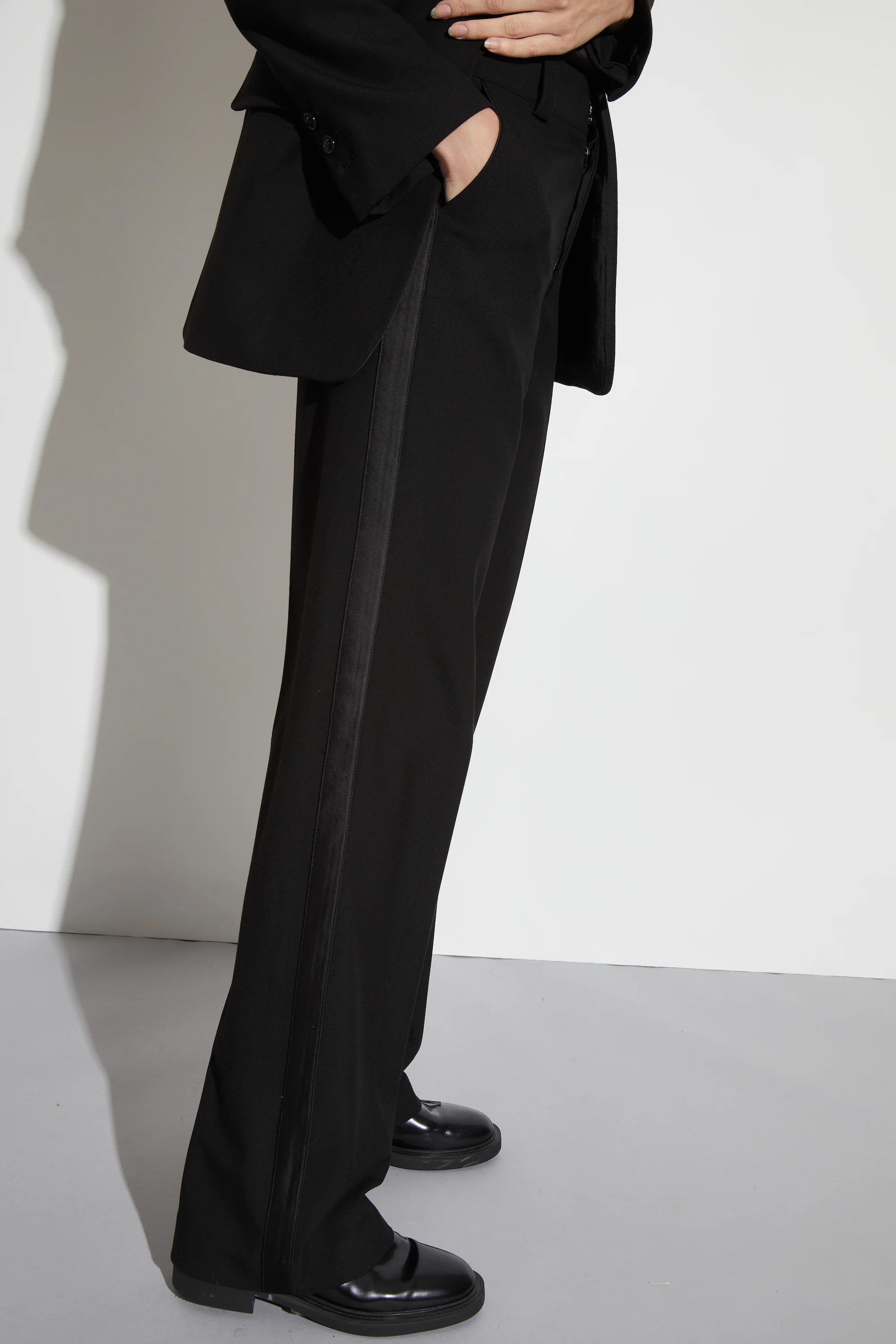 Cait Mid-Rise Straight Leg Tuxedo Pant, Black