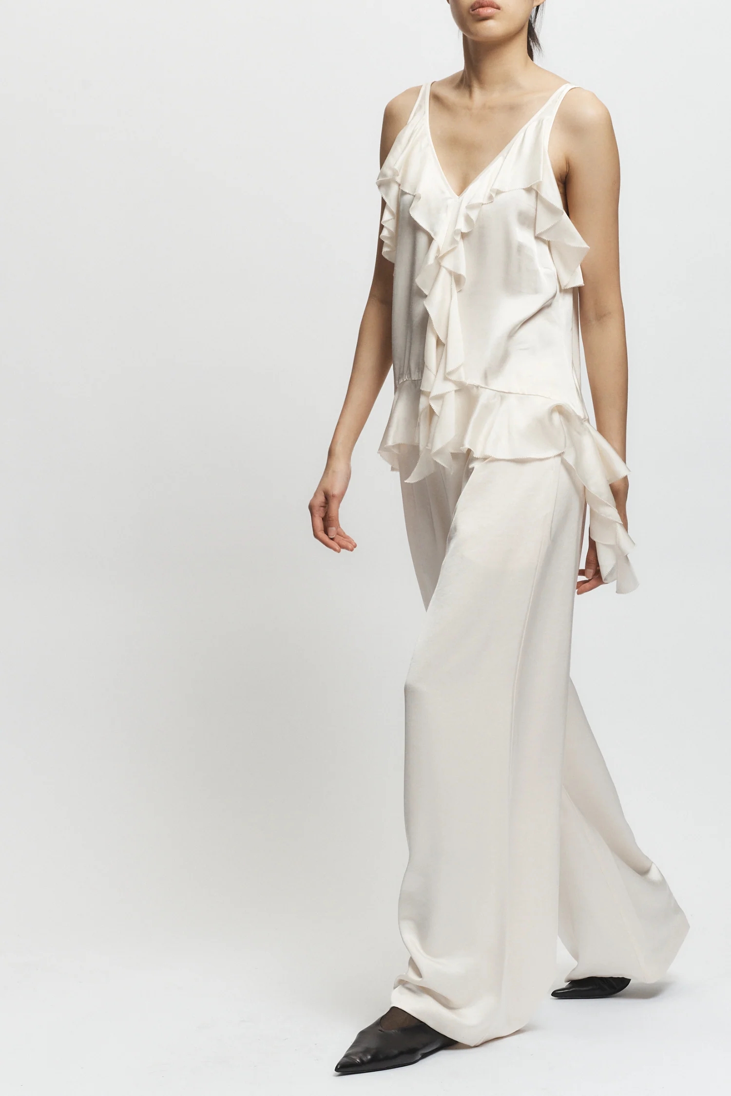 Cade Ruffled Viscose Top, Ivory 3 Cade Ruffled Viscose Top, Ivory