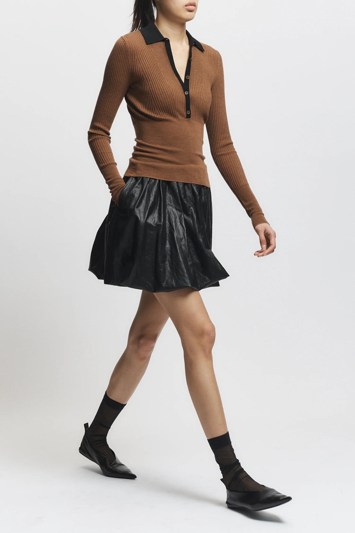 Cillian Rib Polo Sweater, Black/Brown