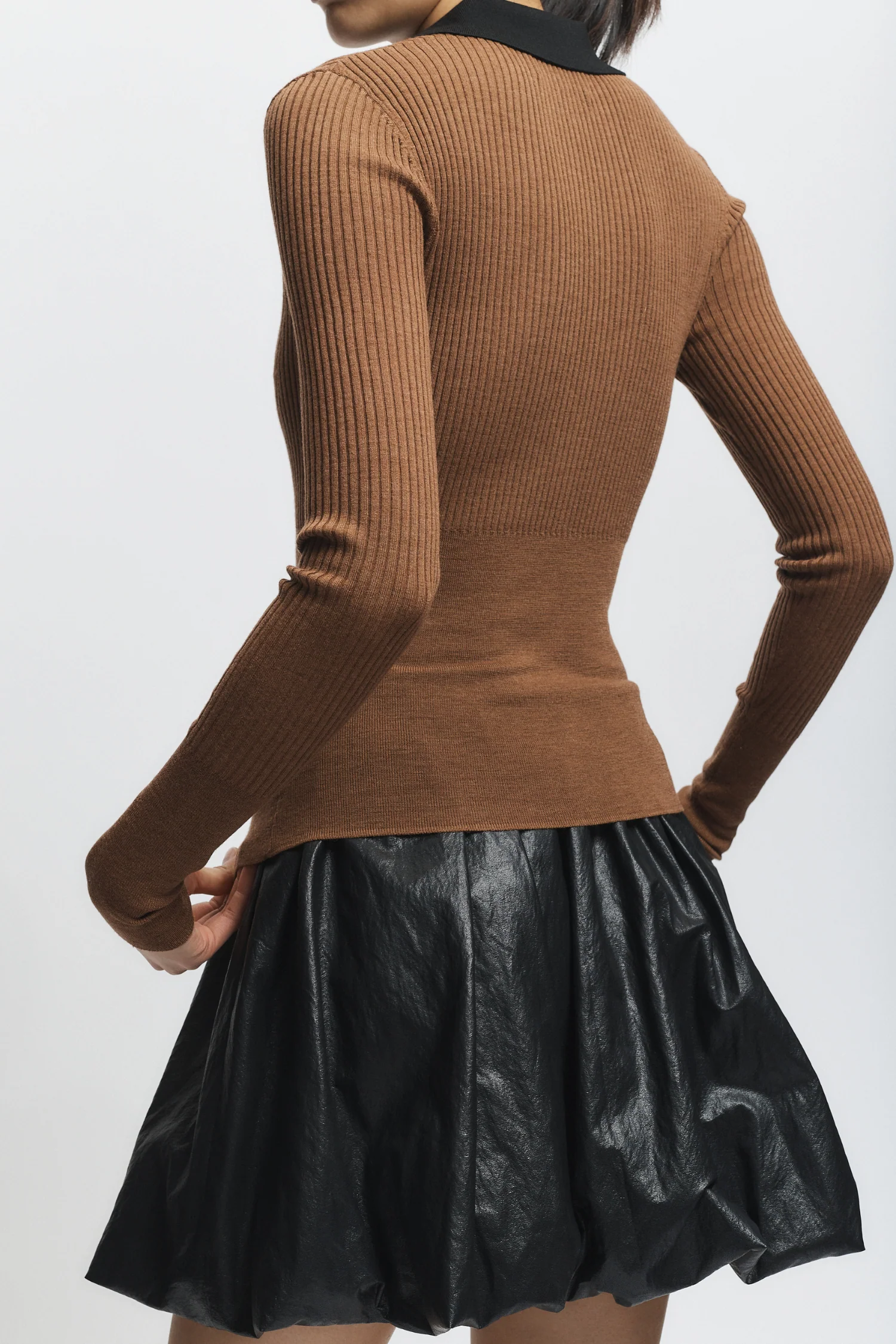 Cillian Rib Polo Sweater, Black/Brown