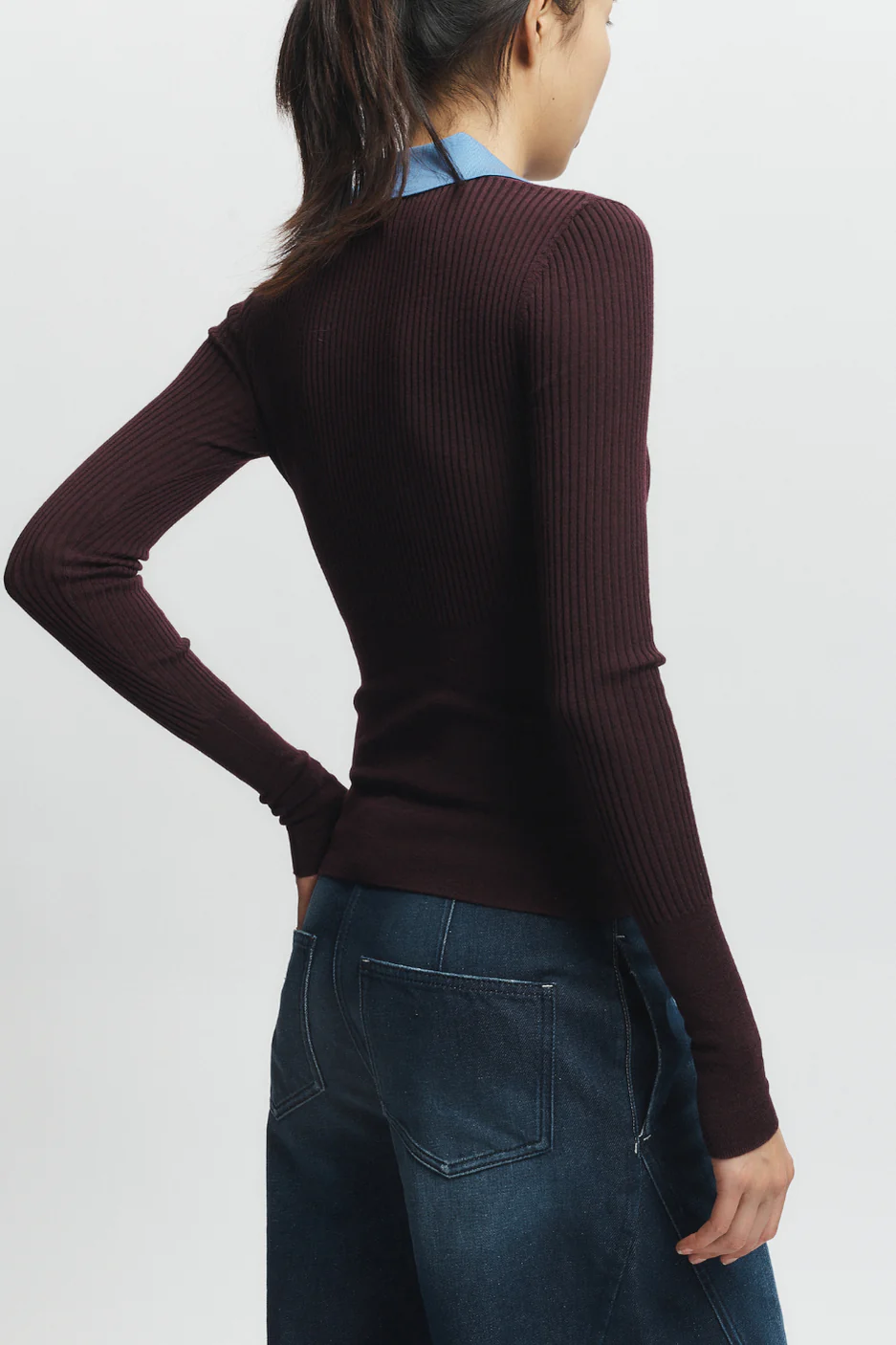 Cillian Rib Polo Sweater, Burgundy/Wedgewood 3 Cillian Rib Polo Sweater, Burgundy/Wedgewood