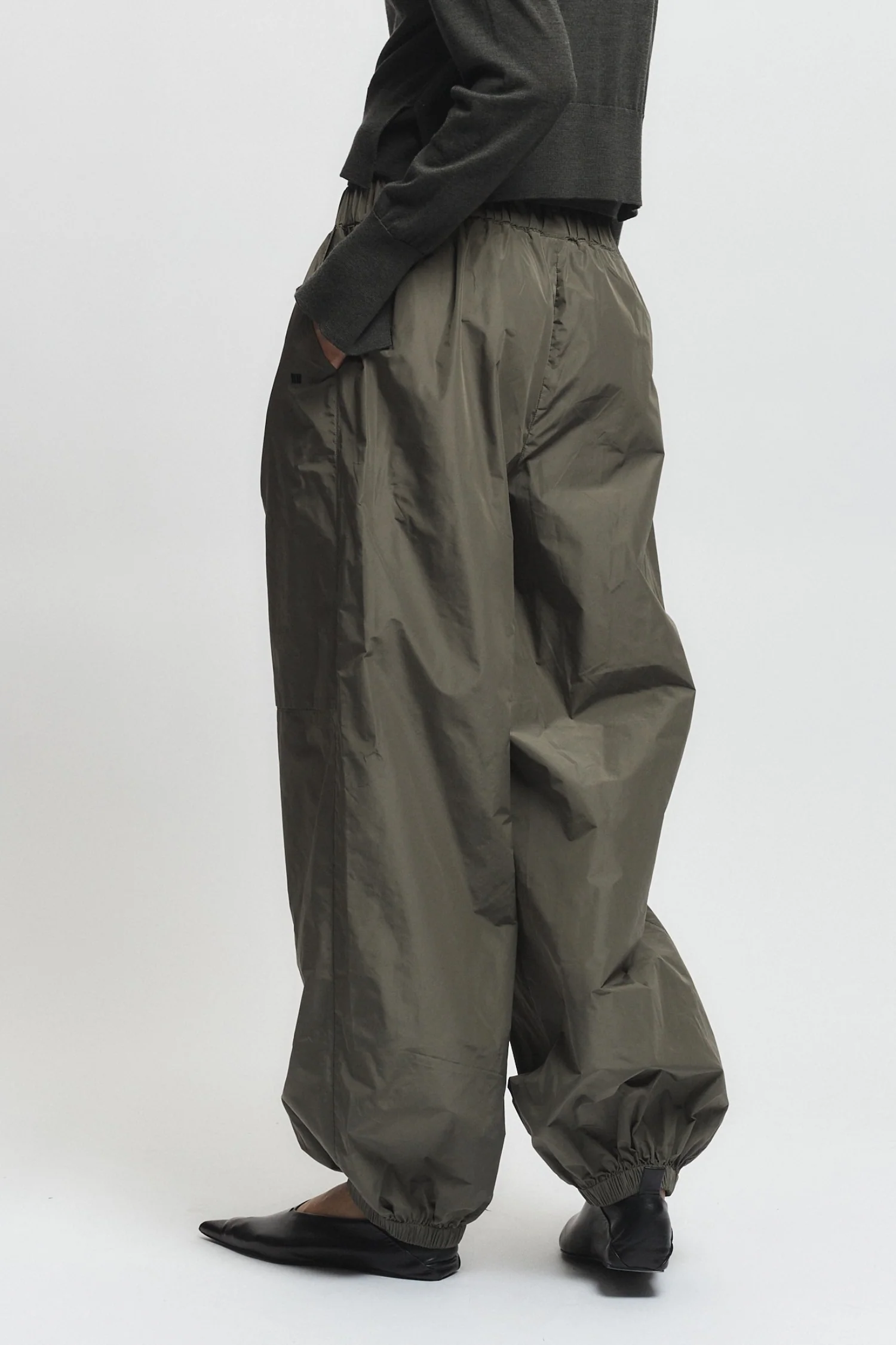 Clyde Oversized Taffeta Pant, Dusty Olive