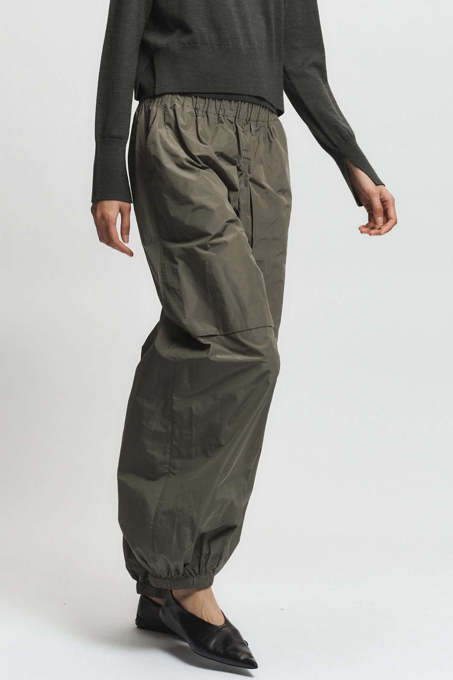 Clyde Oversized Taffeta Pant, Dusty Olive